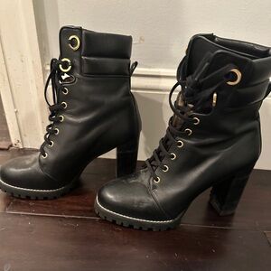 Stuart Weitzman Black Lace-Up Boots